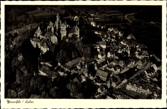 Postcard Braunfels an der Lahn, town view, castle, bird&#39;s eye view