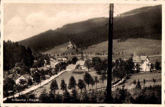 Postcard Wildenthal Eibenstock in the Ore Mountains, partial view of the village, church, forest