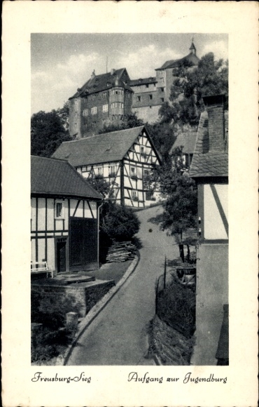 Postcard Freusburg churches on the Sieg, youth castle