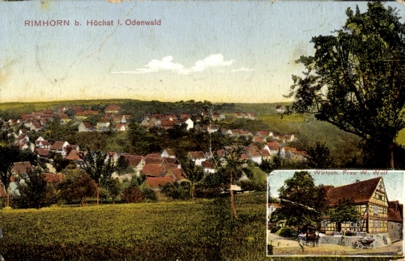 Postcard Rimhorn Lützelbach in the Odenwald, general view, economy Ms. W. Wolf