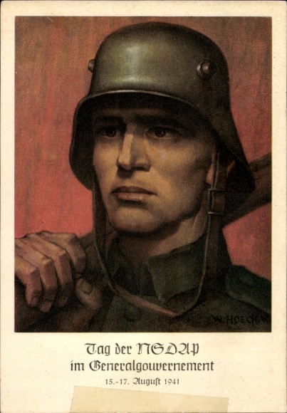 Artist Postcard Hoeck, W., Krakow, Day of the NSDAP in the General Government 1941, Wehrmacht soldier