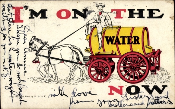 Postcard I&#39;m on the water now, man on a street cleaning truck