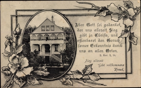 Passepartout PC Söllingen Pfinztal, view of the house with Bible verse