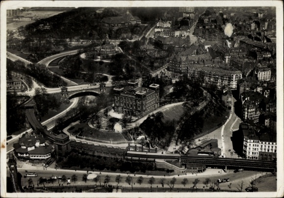 Postcard Hamburg Mitte St. Pauli, Seewarte, Bismarck Memorial, aerial photograph
