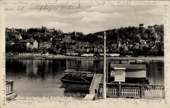 Ak Dresden Weißer Hirsch, Panoramaansicht, Fluss, Boote, Architektur, schöne Landschaft