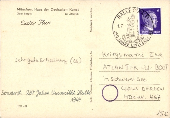 Artysta KP Bergen, Claus, Na Atlantyku, niemiecki U-Boot, HDK 467
