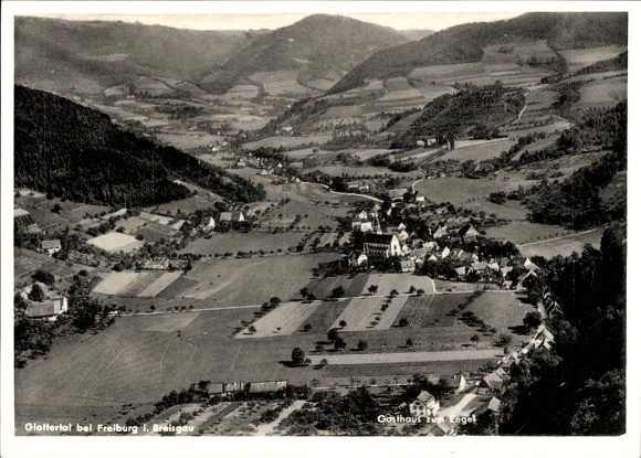 Ak Glottertal im Schwarzwald, Gasthaus zum Engel, idyllische Landschaft, Bergen, Felder, Dorfansi