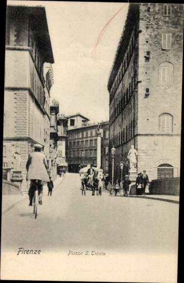 Ak Firenze Florenz Toscana, Fahrradfahrer, Straßenansicht, Piazza S. Crinita, Firenze
