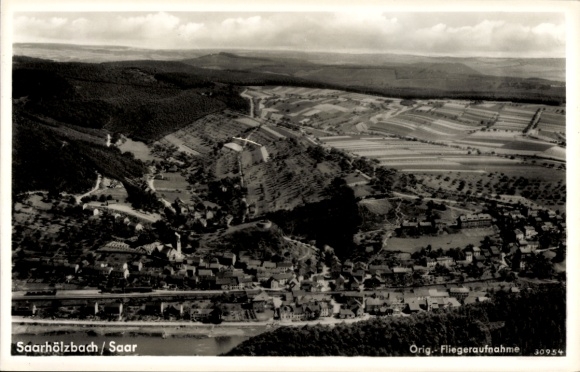 Postcard Saarhölzbach Mettlach in Saarland, aerial photograph