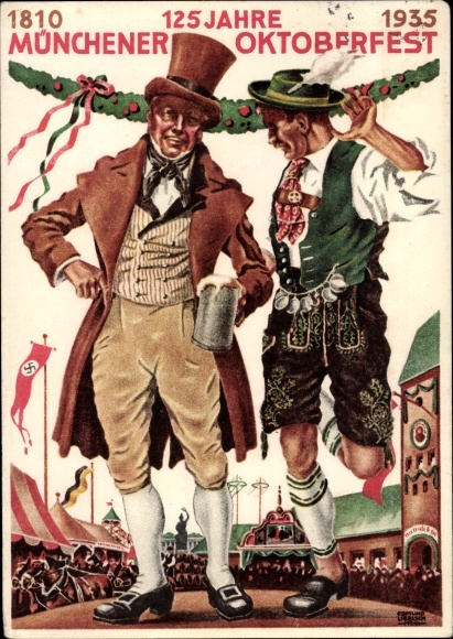 Artist PC Munich Bavaria, 125 years of Oktoberfest 1935, Schuhplattler, Bavarian costume