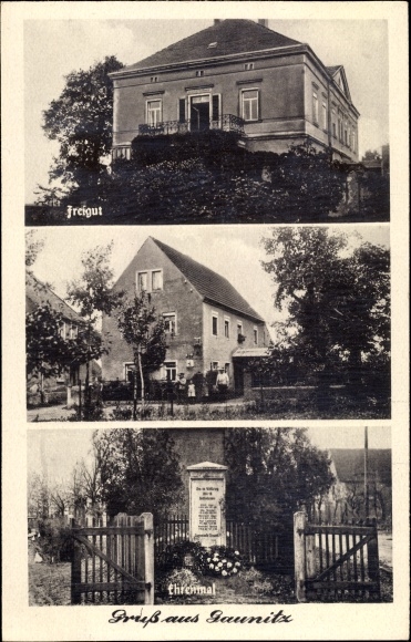 Ak Gaunitz Liebschützberg in Saksen, Freigut, gedenkteken, herberg