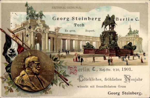 litho Berlijn, nationaal monument, Kaiser Wilhelm I, nieuwjaarsgroet