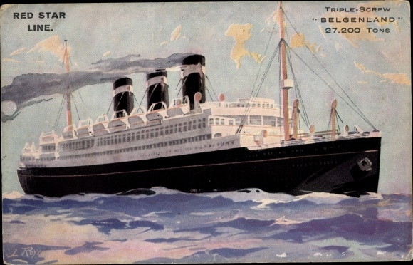 Artist Postcard Triple Screw Belgenland, passenger liner Red Star Line