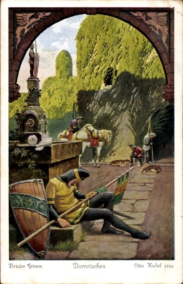 Artist Postcard Kubel, Otto, fairy tales, Sleeping Beauty, Brothers Grimm, sleeping guards