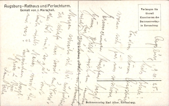 Artist Postcard Marschall, J., Augsburg, Town Hall and Perlach Tower