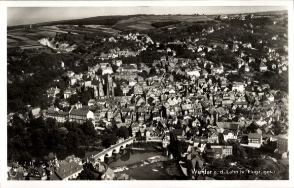 Postcard Wetzlar on the Lahn, aerial view, city view, bridge over the river