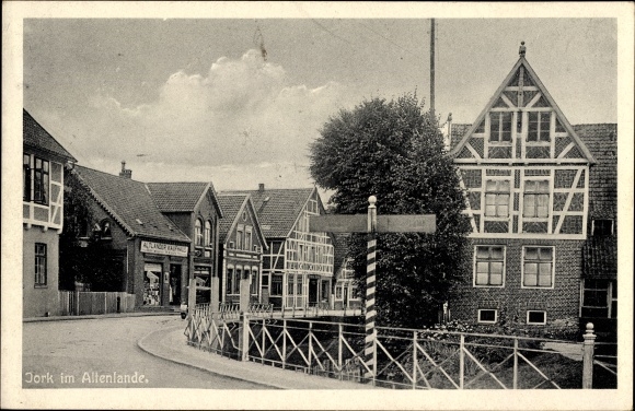 Postcard Jork in the district of Stade, street section in town, Altlander department store