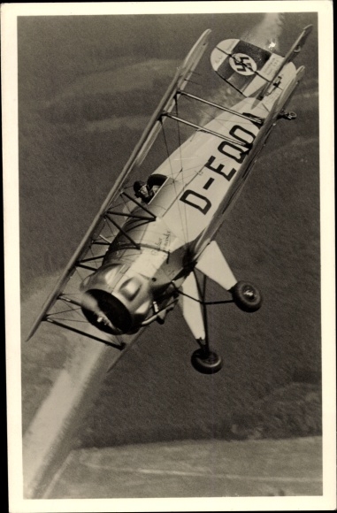 Postcard German military aircraft, Bücker Jungmeister Bü 133, D EQOA, Luftwaffe