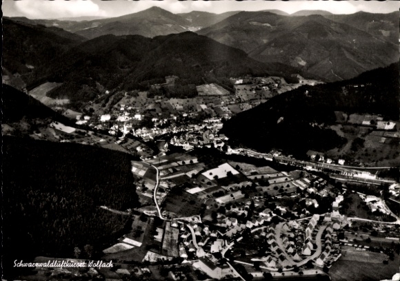 Postcard Wolfach in the Black Forest, aerial photograph