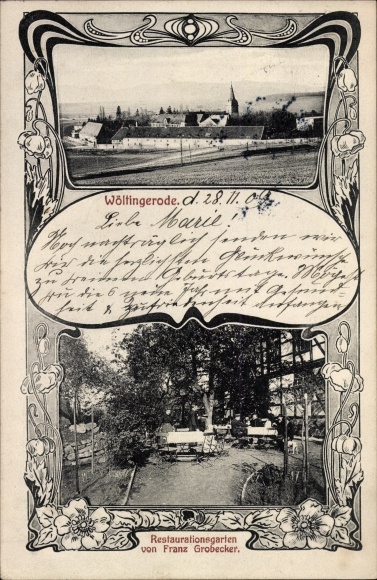Passepartout Ak Wöltingerode Vienenburg Goslar am Harz, Restaurationsgarten von Franz Grobecker