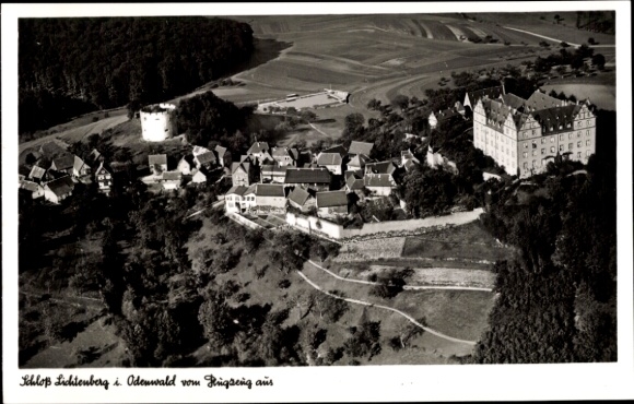 Postcard Lichtenberg Fischbachtal in the Odenwald, aerial photography, castle, resort