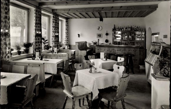 Postcard Oberau Wildschönau Tirol, wine bar at Gustl, Hauptstrasse 18, interior view, music box