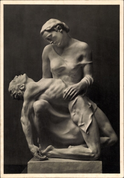 Postcard plastic by Josef Thorak, Pieta, Dying, HDK 415, Photo Hoffmann