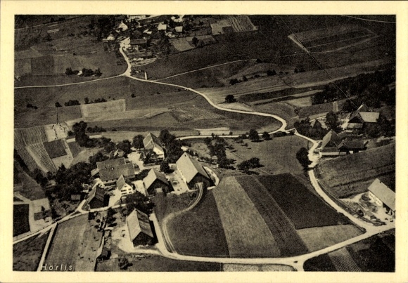 Postcard Hörlis Kirchhaslach in Swabia, aerial photograph