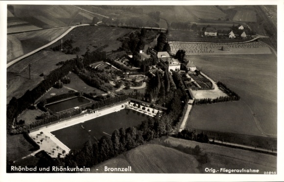 Postcard Bronnzell Fulda in East Hesse, Rhönbad, Rhönkurheim, aerial photograph