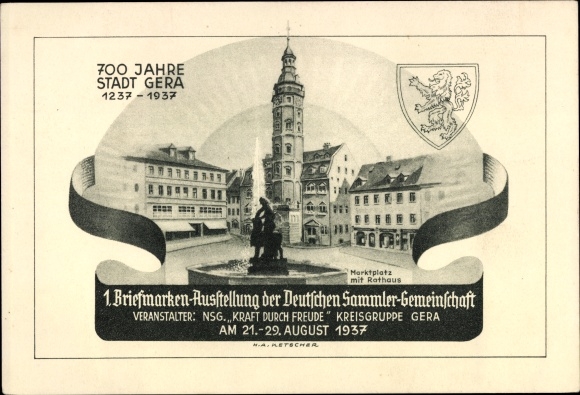PC Gera in Thuringia, 1st stamp exhibition of the German Collectors Association in 1937