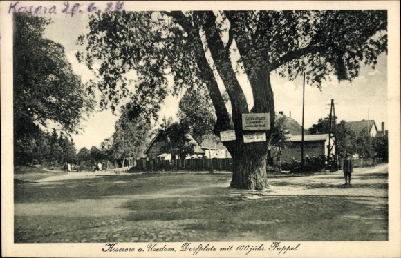 Postcard Ostseebad Koserow on Usedom, village square, Poppel