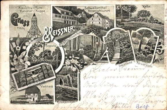 litho Meißner in Hessen, Schwalbenthal, Kasseler Kuppe, Viehhaus, Koppsitz, Brauhitsch-Ruh