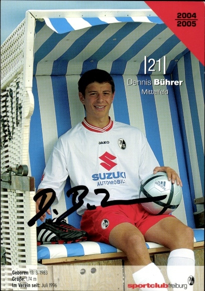 Autograph card footballer Dennis Bührer, SC Freiburg, autograph