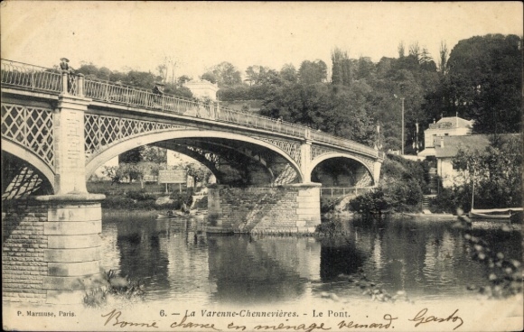 Postcard Chennevières sur Marne Val de Marne, bridge over the Marne