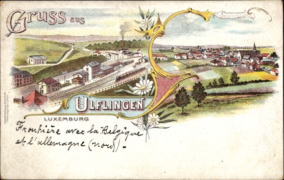 Chromo-Litho Ulflingen Troisvierges Luxembourg, panorama, railway station