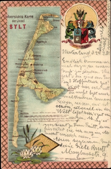 Kaarten wapenschild ansichtkaart Eiland Sylt in Noord-Friesland, totaaloverzicht