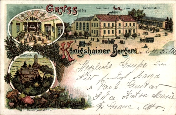 litho Königshain in Oberlausitz, herberg aan de Fürstenstein, Hall, Scheffelstein