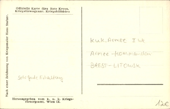 Artist Postcard Hans Stalzer, Commander of the Imperial Army, Brest Litovsk