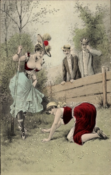 Artist Postcard Women in Erotic Clothing, Garden