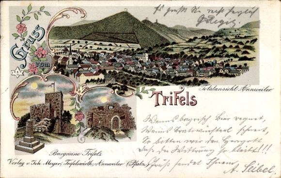 Chromo-Litho Annweiler am Trifels, Panorama, Trifels Castle Ruins