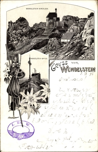 Chromo-Litho Bayrischzell in the Mangfall mountains of Upper Bavaria, Wendelstein, little church, Wendelsteinspitze