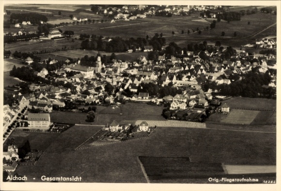 Postcard Aichach in Swabia, aerial photograph