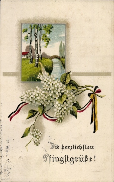 Postcard Congratulations Pentecost, Patriotism, Landscape