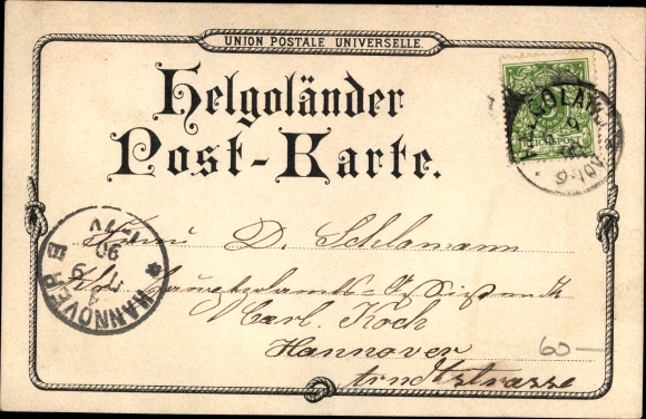 Forerunner lito wyspa Helgoland na Morzu Północnym, widok całej wyspy, rybak, kobieta w tradycyjnym stroju, 1890
