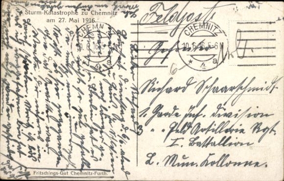 PC Chemnitz in Saxony, storm catastrophe 1916, destroyed roofs