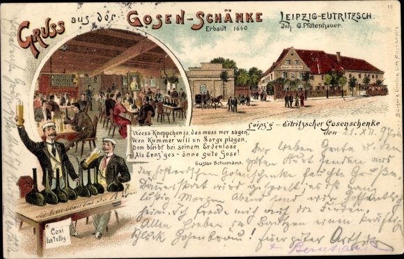 Litho Eutritzsch Leipzig in Sachsen, Gosenschänke, Studenten, G. Pfotenhauer