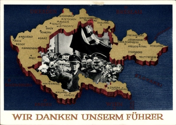 Postal stationery Postcard We thank our Führer, Sudetenland, Bohemia, Moravia, Hitler