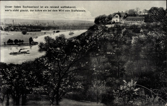 Postcard Dresden Niederpoyritz, Staffelstein, Panorama, ship on the Elbe