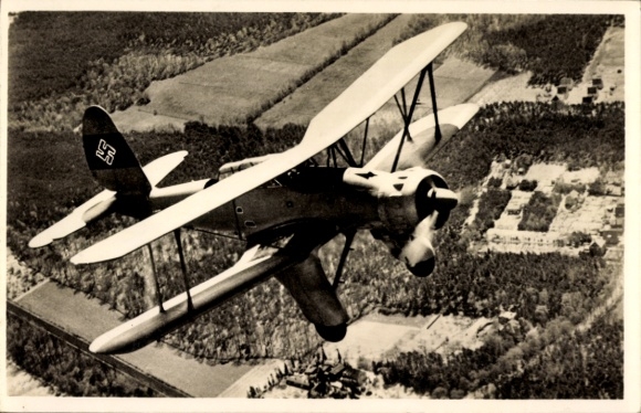 Postcard German Wehrmacht, Luftwaffe, Arado Ar 95 land reconnaissance aircraft as night reconnaissance aircraft, Biplan