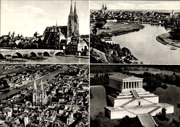 Postcard Regensburg on the Danube Upper Palatinate, variety of pictures, Walhalla, aerial photographs, architecture